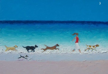  chien - fille et Chiens courir sur la plage